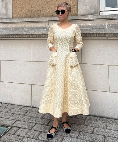 JENNE（ジェンヌ）の「ジャカードポケットワンピース（ワンピース・レディース・クリーム/ブラック・LARGE/MEDIUM/SMALL）」の3枚目の写真