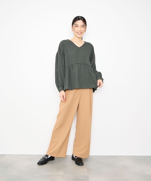 Mac-House(マックハウス)の「Idnes ぺプラムギンガムチェックブラウス(シャツ/ブラウス・レディース・グレー/ブラウン・FREE)」の6枚目の写真