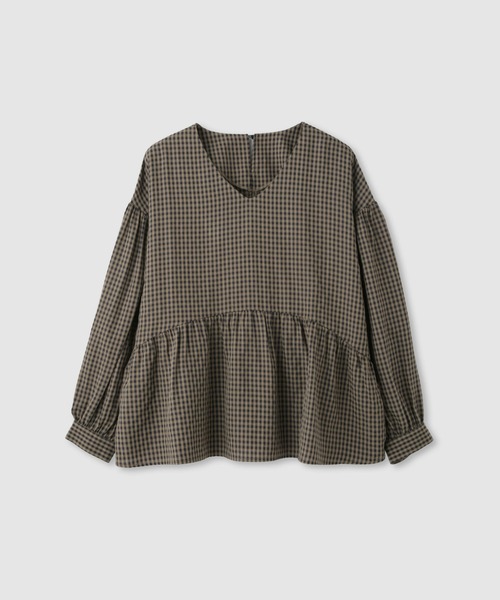 Mac-House(マックハウス)の「Idnes ぺプラムギンガムチェックブラウス(シャツ/ブラウス・レディース・グレー/ブラウン・FREE)」の7枚目の写真