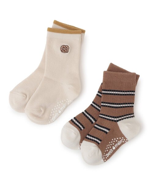 petit main（プティマイン）の「パン刺しゅうソックス2P（ソックス/靴下・キッズ・サックスブルー/ホワイト系/モカ・11-13cm/L(18-20cm)/M(16-18cm)/S(13-15cm)）」の2枚目の写真