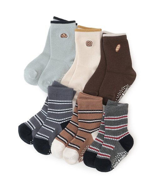 petit main（プティマイン）の「パン刺しゅうソックス2P（ソックス/靴下・キッズ・サックスブルー/ホワイト系/モカ・11-13cm/L(18-20cm)/M(16-18cm)/S(13-15cm)）」の7枚目の写真