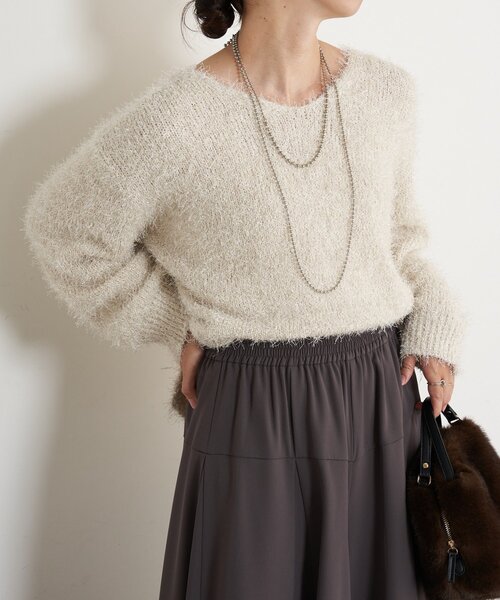 Jena espace merveilleux（ジェナ　エスパスメルヴェイユ）の「【キラッとふんわり】フィルムヤーンニット（ニット/セーター・レディース・ライトグレー/ネイビー/アイボリー・FREE）」の9枚目の写真