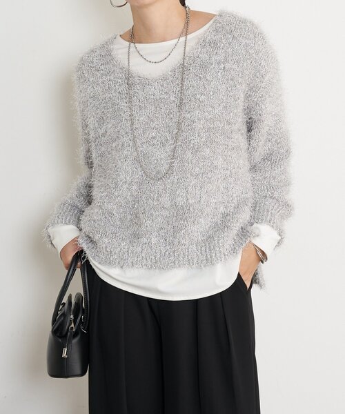 Jena espace merveilleux（ジェナ　エスパスメルヴェイユ）の「【キラッとふんわり】フィルムヤーンニット（ニット/セーター・レディース・ライトグレー/ネイビー/アイボリー・FREE）」の22枚目の写真