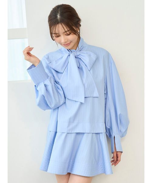 SNIDEL（スナイデル）の「Sustainableバリエボリュームチュニックブラウス（シャツ/ブラウス・レディース・オフホワイト/マルチ/ストライプ・F）」の9枚目の写真