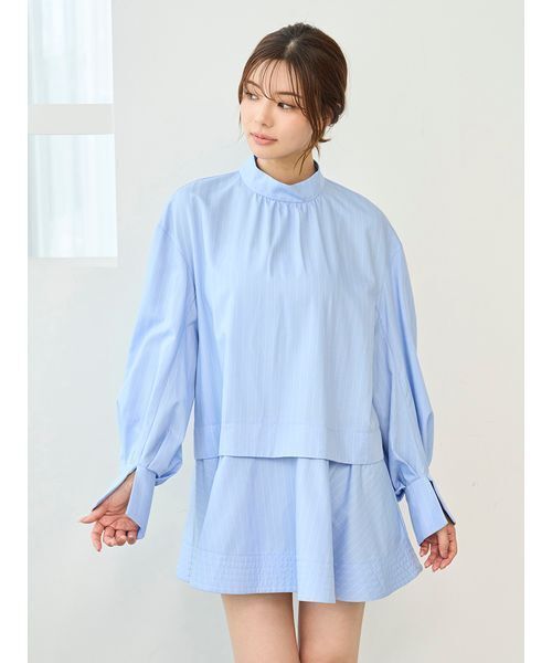 SNIDEL（スナイデル）の「Sustainableバリエボリュームチュニックブラウス（シャツ/ブラウス・レディース・オフホワイト/マルチ/ストライプ・F）」の17枚目の写真