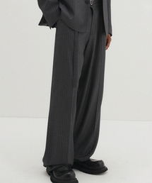 DNSR | ベルト付きストライプスラックスチャコール(スラックス)