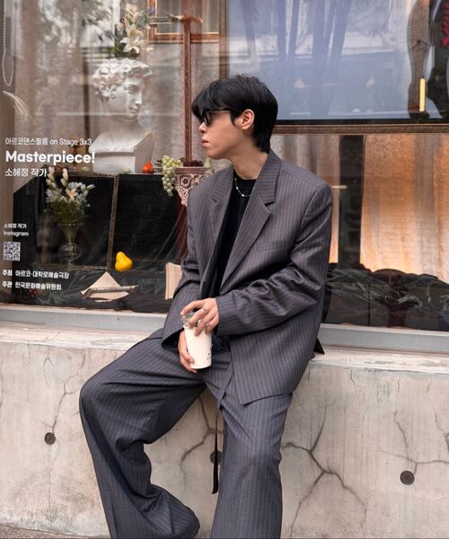 DNSR（ディーエヌエスアール）の「ベルト付きストライプスラックスチャコール（スラックス・メンズ・その他・SMALL/MEDIUM/X-LARGE/LARGE）」の4枚目の写真