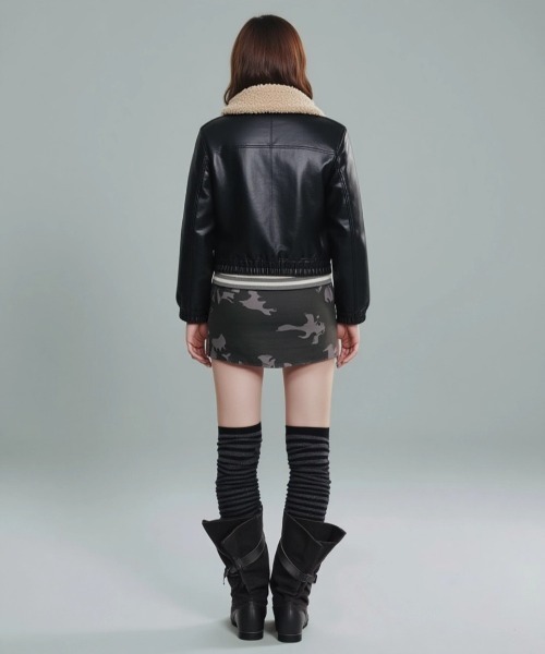 .KOM(ドットコム)の「A'GEM/9 × .kom 『.kom/ドットケーオーエム』【Y2K】ボア襟フェイクレザーライダースジャケット(ライダースジャケット・レディース・ブラック・M)」の5枚目の写真