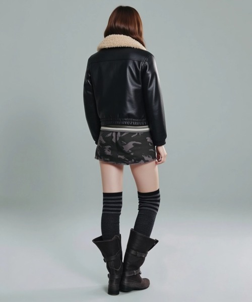 .KOM(ドットコム)の「A'GEM/9 × .kom 『.kom/ドットケーオーエム』【Y2K】ボア襟フェイクレザーライダースジャケット(ライダースジャケット・レディース・ブラック・M)」の6枚目の写真