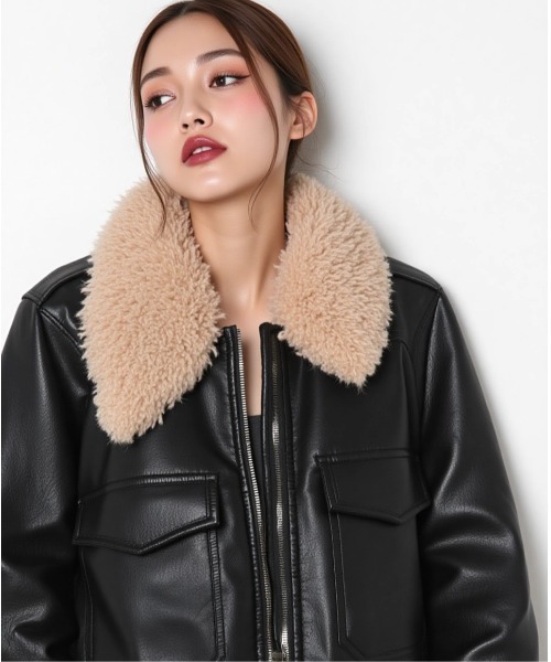 a.s.m ファー　レザージャケット　y2k お兄系 セール】A'GEM/9 × .kom 『.kom/ドットケーオーエム』【Y2K】ボア襟