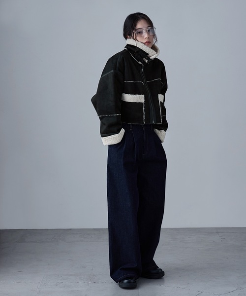 etoll.（エトル）の「フェイクムートンショートフライトジャケット（ブルゾン・レディース・キャメル/チャコール/ブラック/ブラウン・FREE）」の6枚目の写真