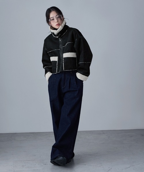 etoll.（エトル）の「フェイクムートンショートフライトジャケット（ブルゾン・レディース・キャメル/チャコール/ブラック/ブラウン・FREE）」の7枚目の写真