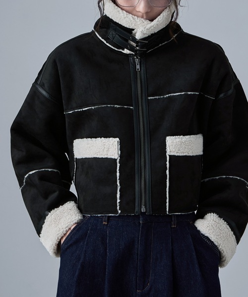 etoll.（エトル）の「フェイクムートンショートフライトジャケット（ブルゾン・レディース・キャメル/チャコール/ブラック/ブラウン・FREE）」の9枚目の写真