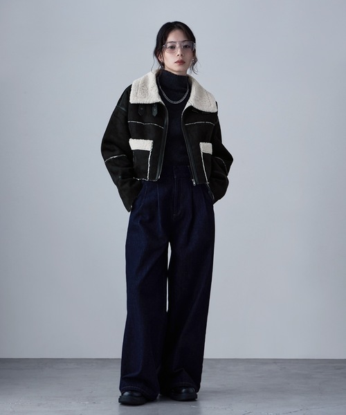 etoll.（エトル）の「フェイクムートンショートフライトジャケット（ブルゾン・レディース・キャメル/チャコール/ブラック/ブラウン・FREE）」の11枚目の写真