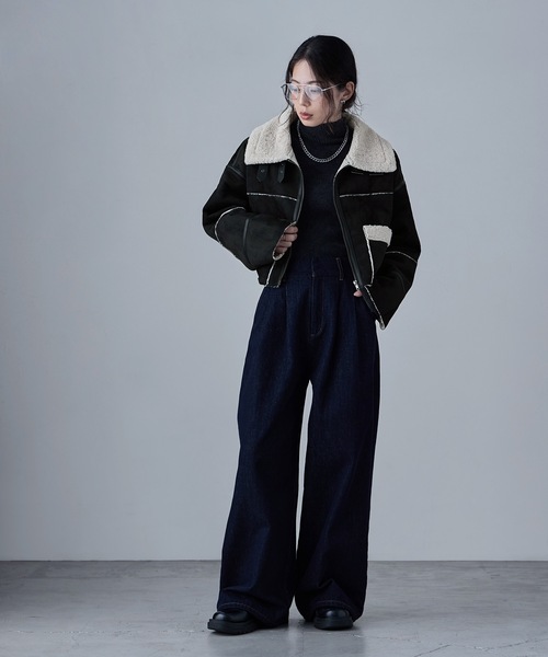 etoll.（エトル）の「フェイクムートンショートフライトジャケット（ブルゾン・レディース・キャメル/チャコール/ブラック/ブラウン・FREE）」の12枚目の写真