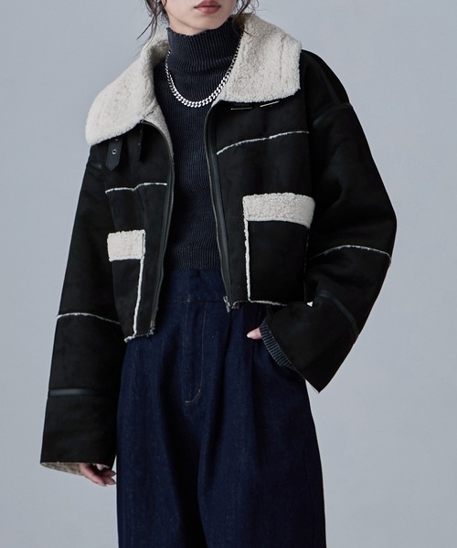 etoll.（エトル）の「フェイクムートンショートフライトジャケット（ブルゾン・レディース・キャメル/チャコール/ブラック/ブラウン・FREE）」の14枚目の写真