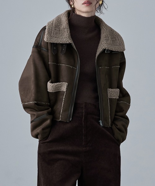 etoll.（エトル）の「フェイクムートンショートフライトジャケット（ブルゾン・レディース・キャメル/チャコール/ブラック/ブラウン・FREE）」の20枚目の写真