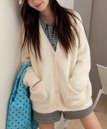 【ロング丈/もっちもちの肌さわり】長袖煌めくパール風ボタンのリブニットカーディガン