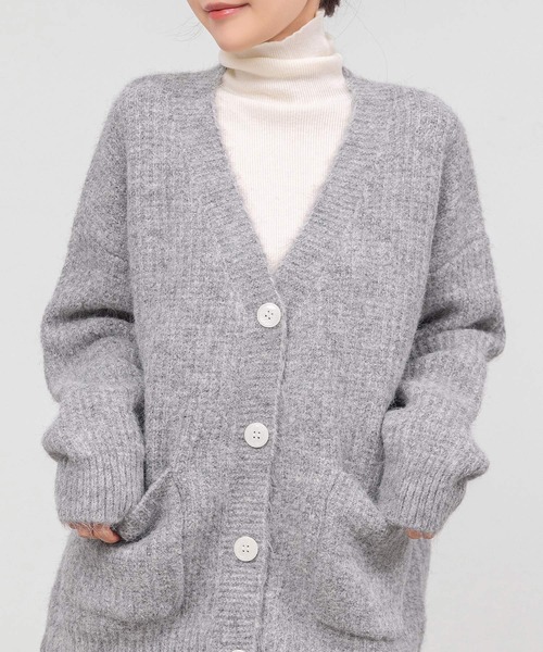 DAY CLOSET（デイ クローゼット）の「【ロング丈/もっちもちの肌さわり】長袖煌めくパール風ボタンのリブニットカーディガン/冷房対策（カーディガン/ボレロ・レディース・アイボリー/グレー・FREE）」の13枚目の写真
