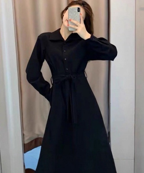 Flugge(フラッジー)の「ウエストリボンシャツワンピース(ワンピース・レディース・ブラック・LARGE/MEDIUM)」の4枚目の写真