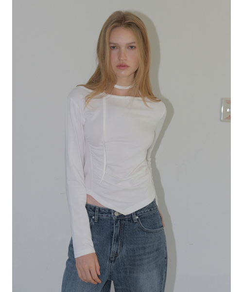 ETMON(エトモン)の「Boat-Neck Strap T-Shirt, White(Tシャツ/カットソー・レディース・その他・F)」の1枚目の写真