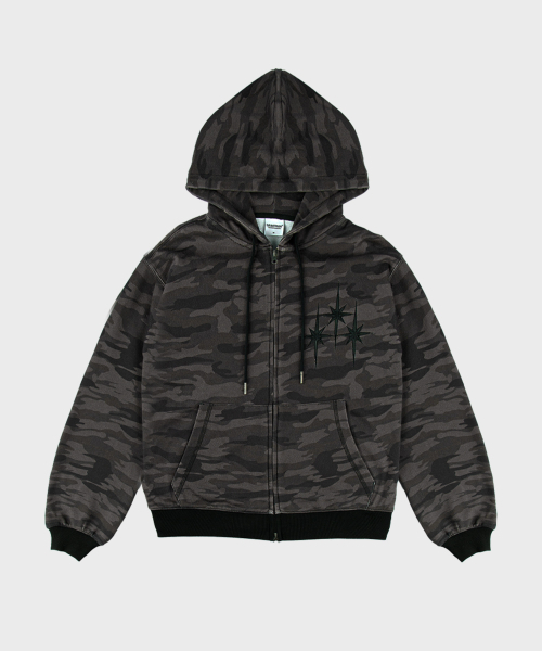 セール】SPレザーアップリケカモフードジップアップブラック（パーカー