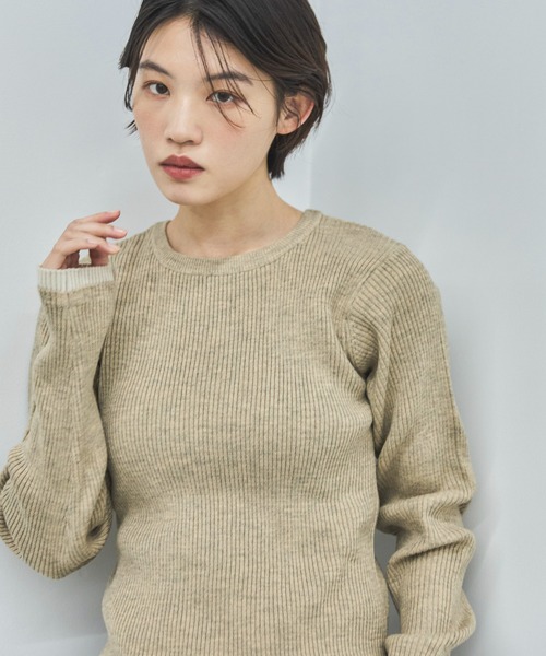 feepur(フェピュール)の「【ハンドウォッシャブル】フェイクレイヤードバイカラーニット(ニット/セーター・レディース・ベージュ/ブラウン/ブラック・MEDIUM)」の1枚目の写真