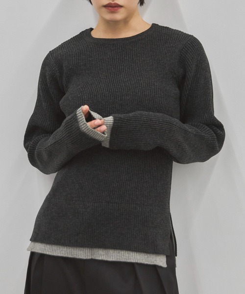 feepur(フェピュール)の「【ハンドウォッシャブル】フェイクレイヤードバイカラーニット(ニット/セーター・レディース・ベージュ/ブラウン/ブラック・MEDIUM)」の2枚目の写真