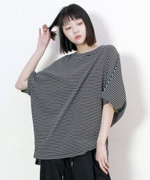 ピンストライプフレンチスリーブオーバーサイズ半袖Tシャツブラック