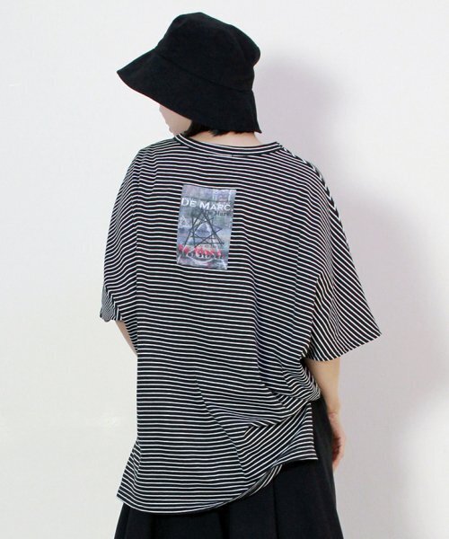 DEMARC(ドゥマーク)の「ピンストライプフレンチスリーブオーバーサイズ半袖Tシャツブラック(Tシャツ/カットソー・レディース・その他・MEDIUM/LARGE)」の5枚目の写真