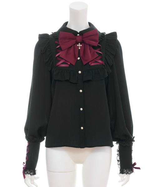 Secret Honey（シークレットハニー）の「ヨーク＆カフスレースアップブラウス（シャツ/ブラウス・レディース・ワインレッド/ブラック・MEDIUM）」の9枚目の写真