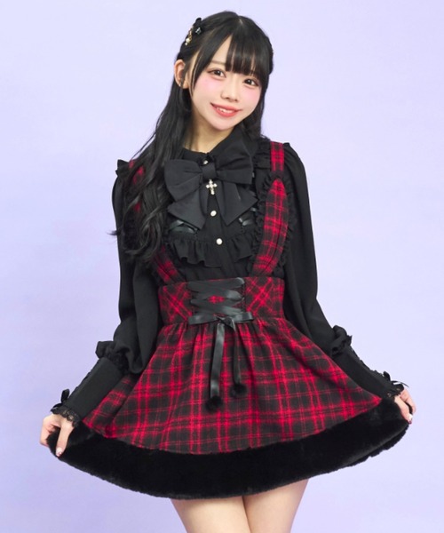 Secret Honey（シークレットハニー）の「ヨーク＆カフスレースアップブラウス（シャツ/ブラウス・レディース・ワインレッド/ブラック・MEDIUM）」の7枚目の写真