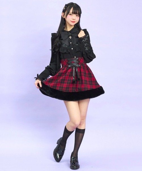 Secret Honey（シークレットハニー）の「ヨーク＆カフスレースアップブラウス（シャツ/ブラウス・レディース・ワインレッド/ブラック・MEDIUM）」の6枚目の写真