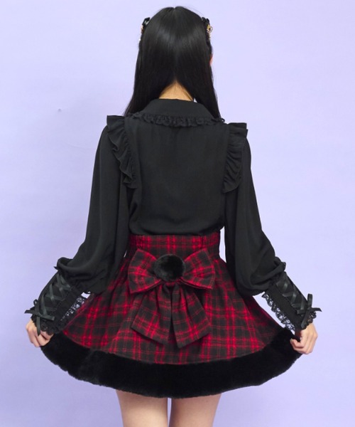 Secret Honey（シークレットハニー）の「ヨーク＆カフスレースアップブラウス（シャツ/ブラウス・レディース・ワインレッド/ブラック・MEDIUM）」の8枚目の写真