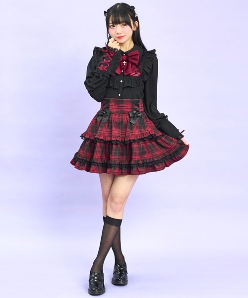 Secret Honey（シークレットハニー）の「ヨーク＆カフスレースアップブラウス（シャツ/ブラウス・レディース・ワインレッド/ブラック・MEDIUM）」の3枚目の写真