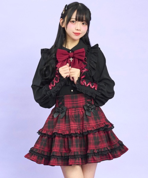 Secret Honey（シークレットハニー）の「ヨーク＆カフスレースアップブラウス（シャツ/ブラウス・レディース・ワインレッド/ブラック・MEDIUM）」の4枚目の写真