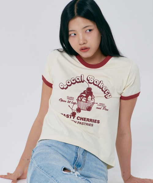 PAPERBOY(ペーパーボーイ)の「チェリーリンガー半袖Tシャツ-レッド(Tシャツ/カットソー・レディース・その他・SMALL/MEDIUM)」の1枚目の写真