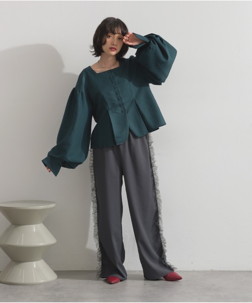 OandI（オーアンドアイ）の「サイドフリルラインパンツ（その他パンツ・レディース・チャコールグレー/ブラック/カーキ・M）」の14枚目の写真