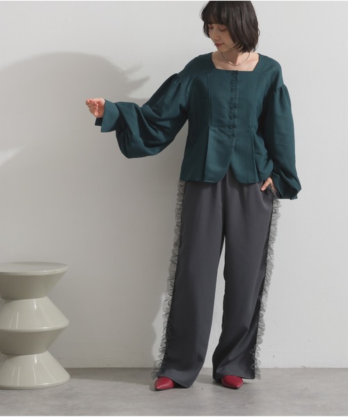 OandI（オーアンドアイ）の「サイドフリルラインパンツ（その他パンツ・レディース・チャコールグレー/ブラック/カーキ・M）」の16枚目の写真