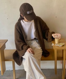 ISOOK | ボリュームスリーブニットカーディガン(kiharu select) / 羽織り セーター オーバーサイズ ルーズ ビックシルエット 長袖 ブラウン チャコール(カーディガン/ボレロ)