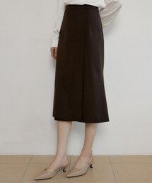AT WRAP BUTTON FLARE SKIRT BROWN