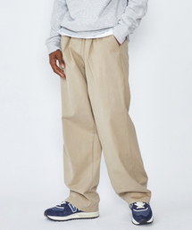 one-tuck wide banding cotton pants beige