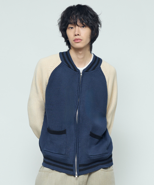 Baseball Knit Zip Up Cardigan (navy & ivory) — бейсбольный вязаный кардиган на молнии