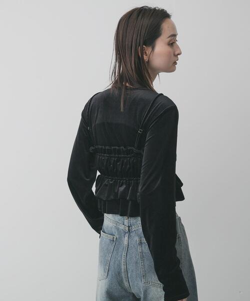 SENSE OF PLACE by URBAN RESEARCH（センスオブプレイスバイアーバンリサーチ）の「『洗濯可』フリルビスチェセットベロアトップ（Tシャツ/カットソー・レディース・アイボリー/ブラック/ブラウン・ONE）」の5枚目の写真