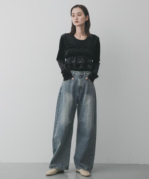 SENSE OF PLACE by URBAN RESEARCH（センスオブプレイスバイアーバンリサーチ）の「『洗濯可』フリルビスチェセットベロアトップ（Tシャツ/カットソー・レディース・アイボリー/ブラック/ブラウン・ONE）」の6枚目の写真