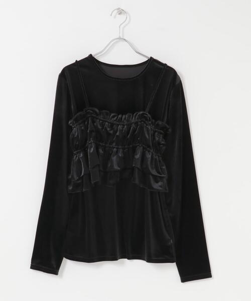 SENSE OF PLACE by URBAN RESEARCH（センスオブプレイスバイアーバンリサーチ）の「『洗濯可』フリルビスチェセットベロアトップ（Tシャツ/カットソー・レディース・アイボリー/ブラック/ブラウン・ONE）」の7枚目の写真