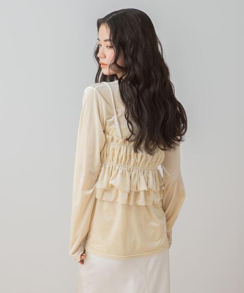 SENSE OF PLACE by URBAN RESEARCH（センスオブプレイスバイアーバンリサーチ）の「『洗濯可』フリルビスチェセットベロアトップ（Tシャツ/カットソー・レディース・アイボリー/ブラック/ブラウン・ONE）」の10枚目の写真