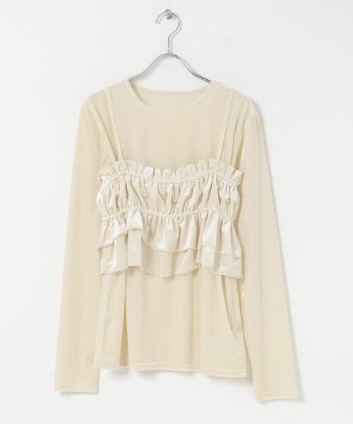 SENSE OF PLACE by URBAN RESEARCH（センスオブプレイスバイアーバンリサーチ）の「『洗濯可』フリルビスチェセットベロアトップ（Tシャツ/カットソー・レディース・アイボリー/ブラック/ブラウン・ONE）」の16枚目の写真