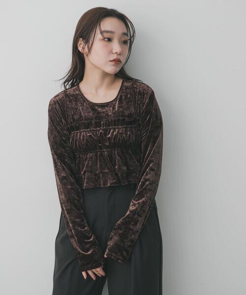 SENSE OF PLACE by URBAN RESEARCH（センスオブプレイスバイアーバンリサーチ）の「『洗濯可』フリルビスチェセットベロアトップ（Tシャツ/カットソー・レディース・アイボリー/ブラック/ブラウン・ONE）」の21枚目の写真