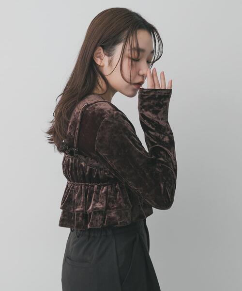 SENSE OF PLACE by URBAN RESEARCH（センスオブプレイスバイアーバンリサーチ）の「『洗濯可』フリルビスチェセットベロアトップ（Tシャツ/カットソー・レディース・アイボリー/ブラック/ブラウン・ONE）」の22枚目の写真